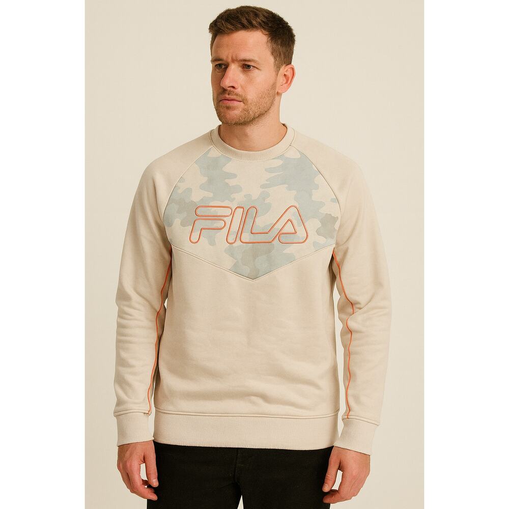Fila Sweatshirt Mens Small Beige Reza Camouflage Crew Neck Pullover NWT
